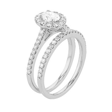 Diamond Brilliance 14k White Gold 1 Carat T.W. Lab-Created Diamond Oval Halo Engagement Ring Set