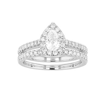 Diamond Brilliance 14k White Gold 1 Carat T.W. Lab-Created Diamond Pear Halo Engagement Ring Set