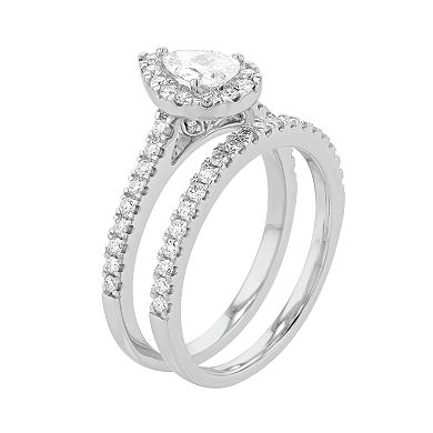 Diamond Brilliance 14k White Gold 1 Carat T.W. Lab-Created Diamond Pear Halo Engagement Ring Set