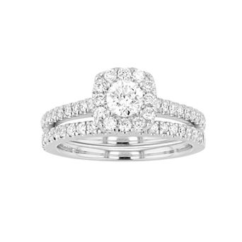 Diamond Brilliance 14k White Gold 1 Carat T.W. Lab Created Diamond Cushion Halo Engagement Ring Set