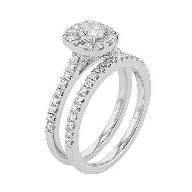 Diamond Brilliance 14k White Gold 1 Carat T.W. Lab Created Diamond Cushion Halo Engagement Ring Set