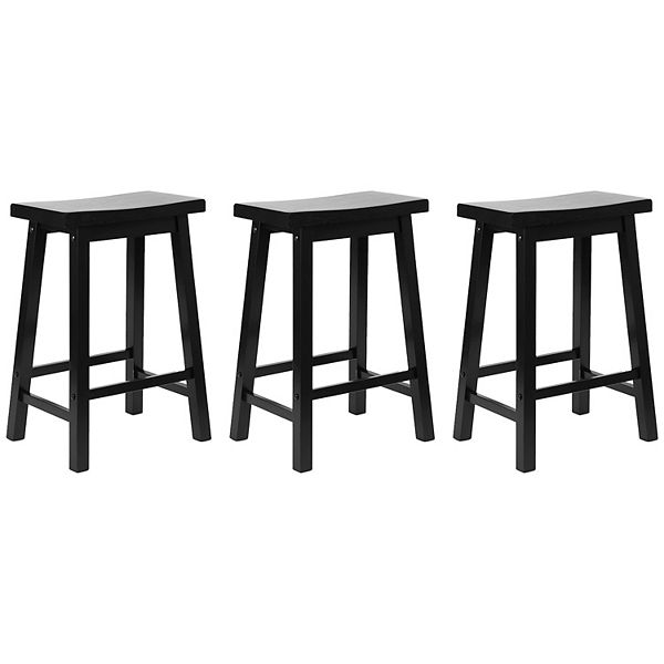 Pj Wood Classic Saddle Seat 24 Inch Kitchen Bar Counter Stool, Black (3 ...