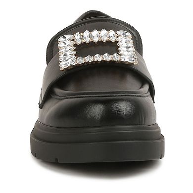 London Rag Bossi Women's Rhinestone Buckle Loafers