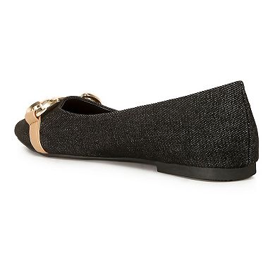 London Rag Cressida Women's Denim Horsebit Ballet Flats