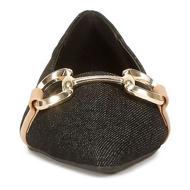 London Rag Cressida Women's Denim Horsebit Ballet Flats