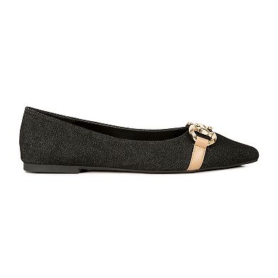 London Rag Cressida Women's Denim Horsebit Ballet Flats