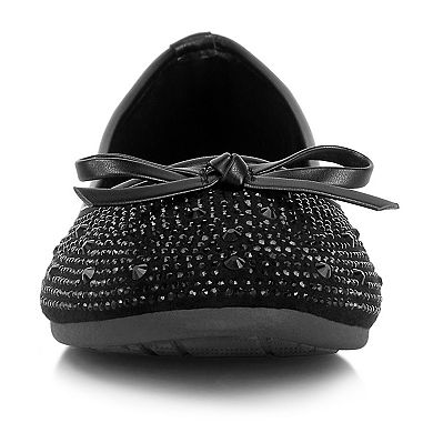 London Rag Women's Rhinestone & Stud Ballet Flats