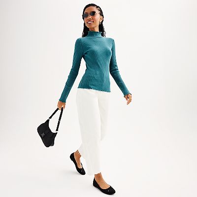 Juniors SO Long Sleeve Ribbed Mock Neck Top