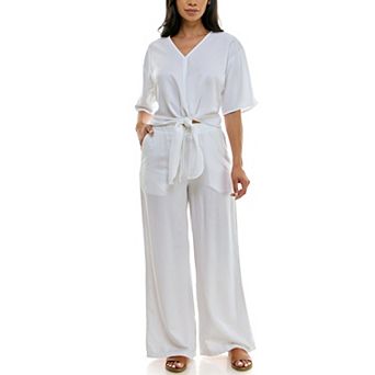 Women's Nina Leonard Tie Waist Top And Wide Leg Pant Set