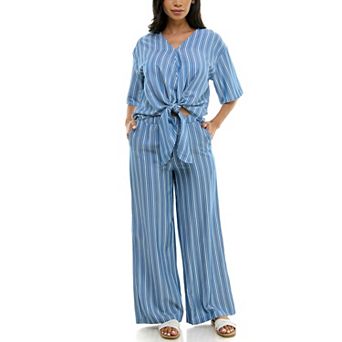 Women's Nina Leonard Tie Waist Top And Wide Leg Pant Set