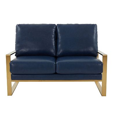 Jefferson - Leather Loveseat - Gold Frame - Navy Blue