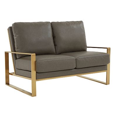 Jefferson - Leather Loveseat - Gold Frame - Navy Blue