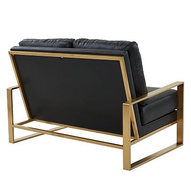 Jefferson - Leather Loveseat - Gold Frame - Navy Blue