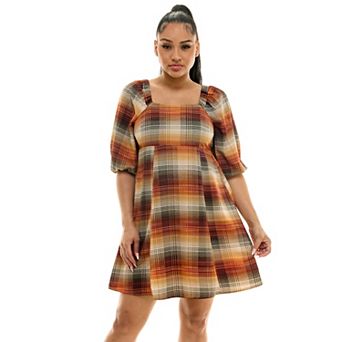 Women's Luxology Smock Back Plaid Empire Waist Dress