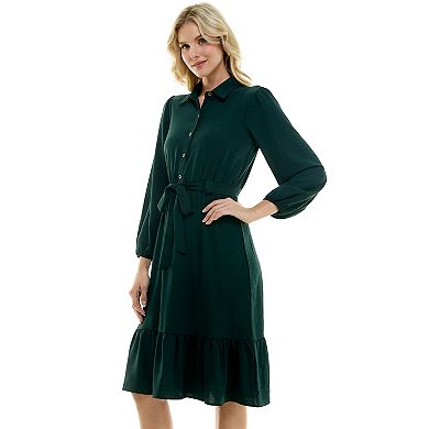 Women's Luxology Button Front Belted Tiered Midi Dress