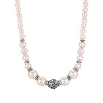 1928 Silver-Tone Simulated Pearl Filigree Bead Necklace