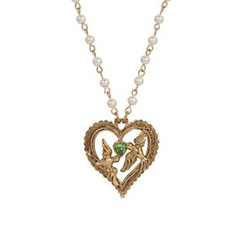 1928 Gold-Tone Love Birds Heart Pendant Necklace