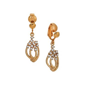 1928 Gold Tone Clear Crystal Petite Drop Clip-On Earrings