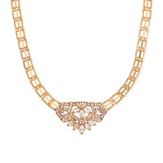 1928 Gold Tone Crystal Statement Collar Necklace