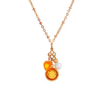 1928 Gold Tone Yellow Heart Charm Necklace