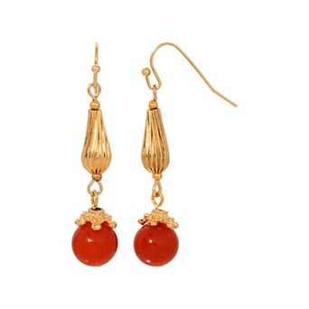 1928 Gold Tone Orange Bead Drop Earrings