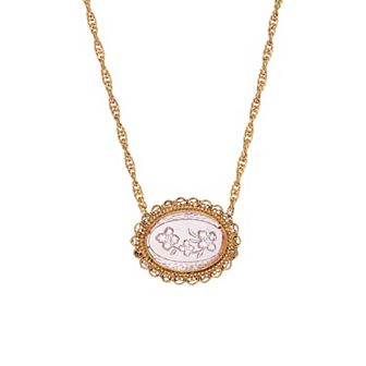 1928 Gold Tone Light Purple Glass Stone Flower Necklace