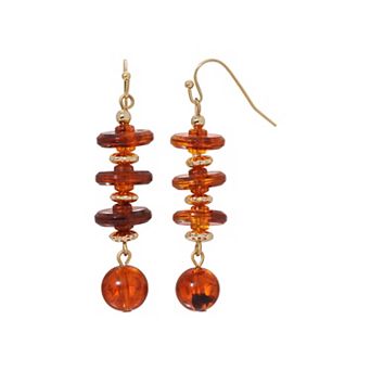 1928 Gold Tone Tortoise Color Linear Drop Earrings