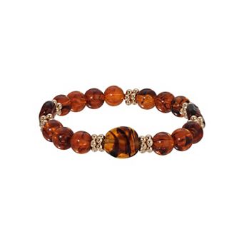 1928 Gold Tone Tortoise Color Stretch Bracelet