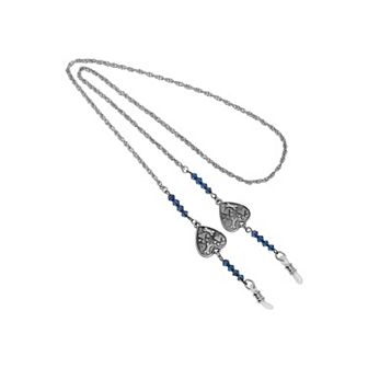 1928 Pewter Blue Bead Heart Paw Eyeglass Holder Necklace