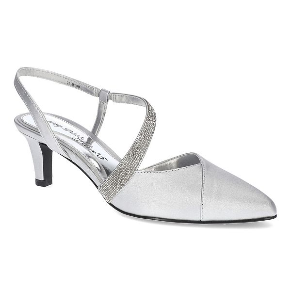 Easy Street Emerald Women's Asymmetrical Slingback Pumps - Silver Satin (11)