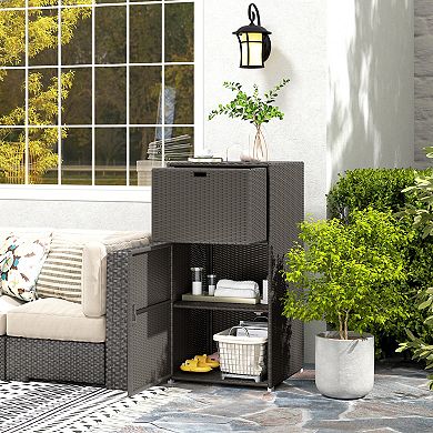 Outsunny Outdoor Towel Rack for Pool w/ Drawer & Cabinet, Dark