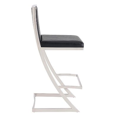 Barstool with Channel Stitching and Angled Cantilever Base, Black and Silver