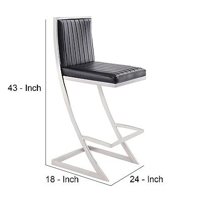 Barstool with Channel Stitching and Angled Cantilever Base, Black and Silver