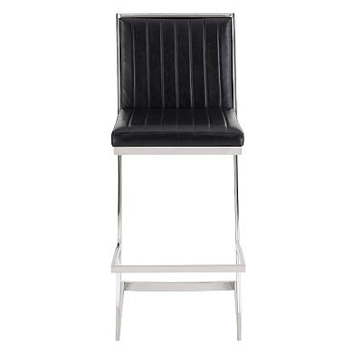 Barstool with Channel Stitching and Angled Cantilever Base, Black and Silver