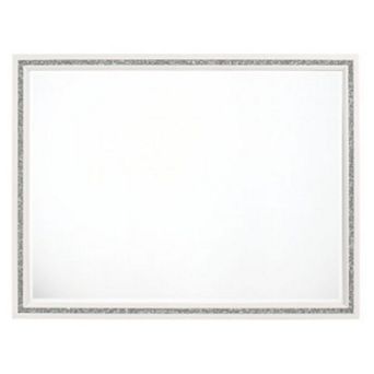 46 Inch Solid Wood Mirror, Shimmering Silver Accent, Landscape, White