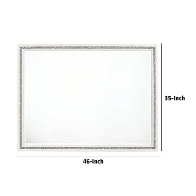 46 Inch Solid Wood Mirror, Shimmering Silver Accent, Landscape, White
