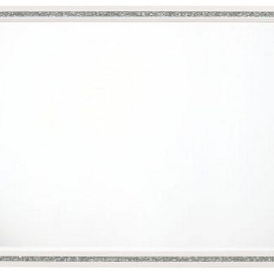 46 Inch Solid Wood Mirror, Shimmering Silver Accent, Landscape, White