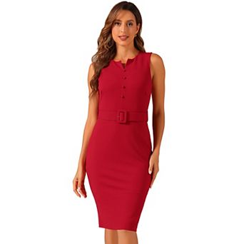 Women's Elegant Sleeveless Work Dresses For Women's Round Neck Bodycon Sheath Dress