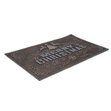 Gold and Silver "Merry Christmas" Doormat with Reindeer 18" x 30"