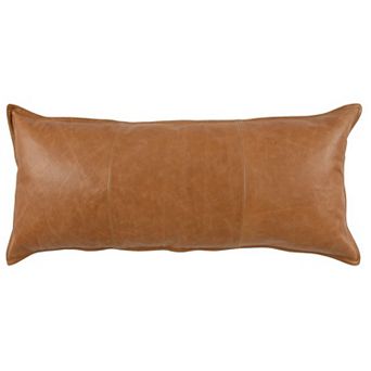 Rectangular Leatherette Throw Pillow with Stitched Details, Large, Brown