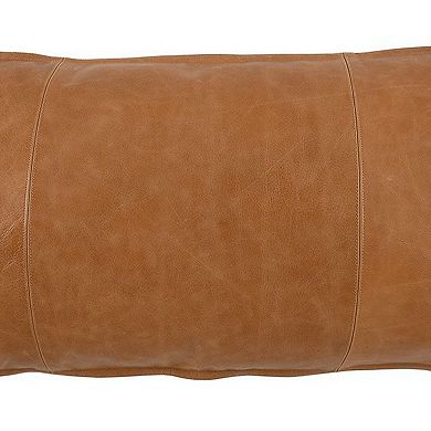 Rectangular Leatherette Throw Pillow with Stitched Details, Large, Brown