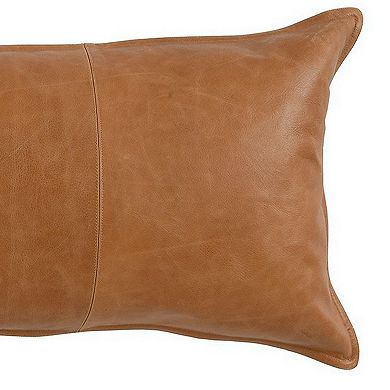 Rectangular Leatherette Throw Pillow with Stitched Details, Large, Brown