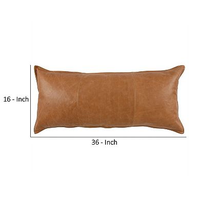 Rectangular Leatherette Throw Pillow with Stitched Details, Large, Brown