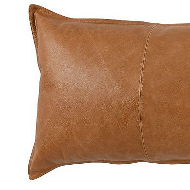 Rectangular Leatherette Throw Pillow with Stitched Details, Large, Brown
