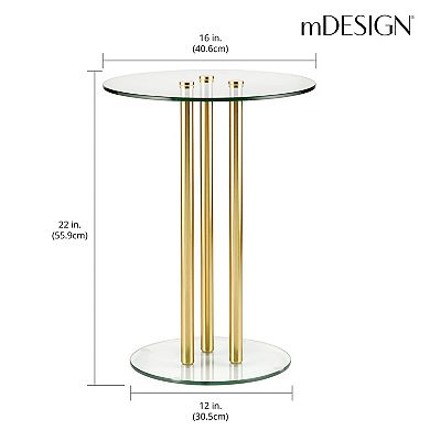 mDesign Metal and Glass Top 16" Round Accent Side/End Drink Table - Clear/Brass