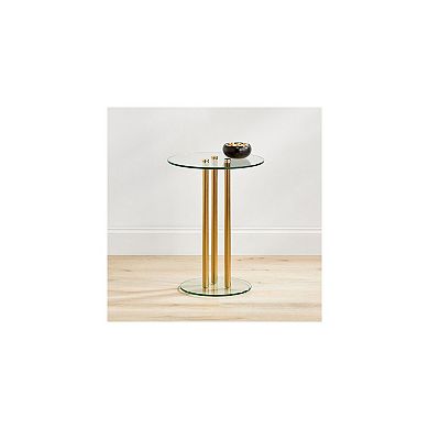 mDesign Metal and Glass Top 16" Round Accent Side/End Drink Table - Clear/Brass