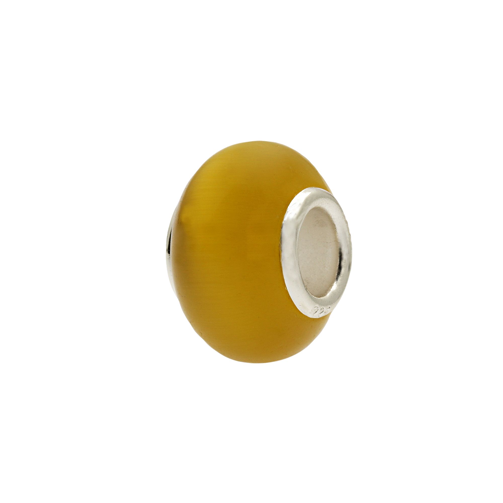 Individuality Beads Sterling Silver Cats-Eye Glass Bead, Womens, Yellow