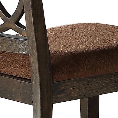 Wooden Side Chair with Cushioned Seat and Cut Out Back, Set of 2,Brown