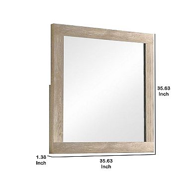 Transitional Style Grained Wood Encased Square Mirror, Cream