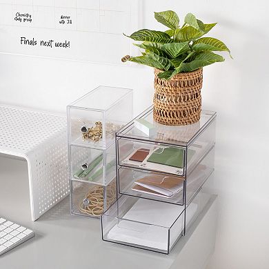 Plastic 3 Drawer Stackable Organizer for Bathroom Storage, 4 Pack, Clear